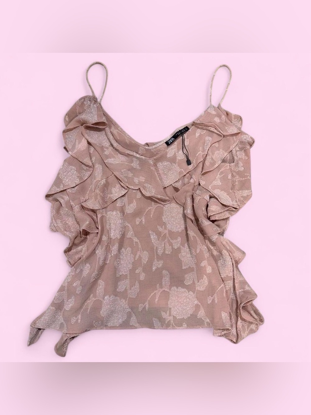 Zara Blush Pink Floral Ruffle Camisole